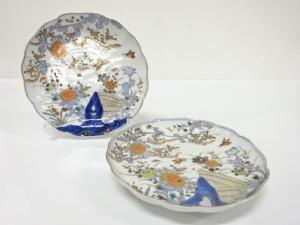 古伊万里　染付色絵　金彩　七寸皿　2客